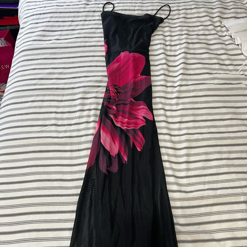 Elegant Black and Pink Floral Dress